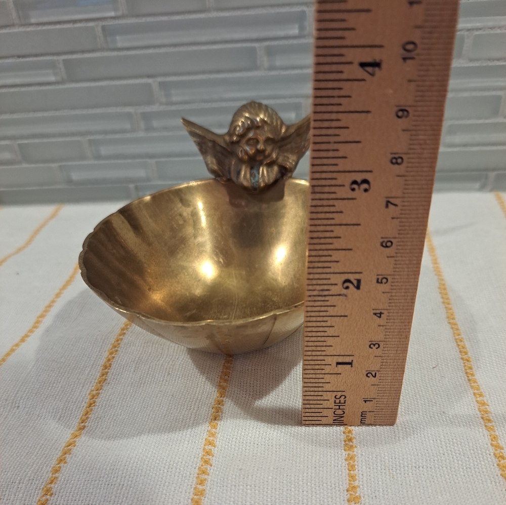 Vtg Solid Brass Oval Cherub Angel Candy Soap Jewelry Trinket Dish - Picture 2 of 4